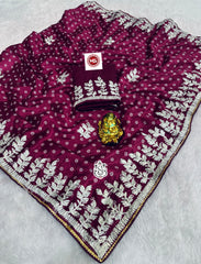 Beautiful Soft Chinon Silk Bhandhini Printed Saree