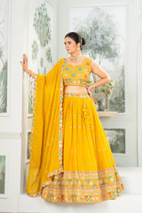 Beautiful Yellow Georgette Embroidery & Sequence Designer Work Lehenga Choli