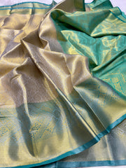 Beautiful Golden Banarsi Handloom Tissue Silk Saree