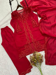 Elegant Chanderi Sequence Embroidery Work Suit