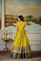 South Indian Style Stunning Dola Silk Kalamkari Printed Gown