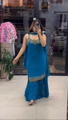 Elegant Ethnic Georgette Beads With Thread & Sequence Work Dress