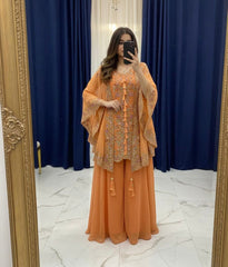 Indo Western Georgette Sequence Embroidery Work Kurta Palazzo With Shrug