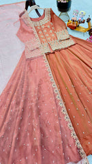 Partywear Simmer Silk Embroidery Sequence & Moti Top Lehenga & Dupatta Set