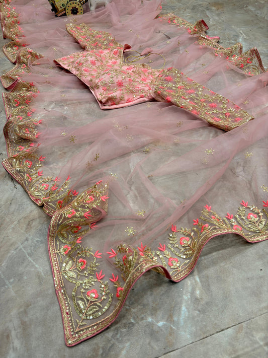 Party-wear Butterfly Net Embroidery Sequins Work Saree
