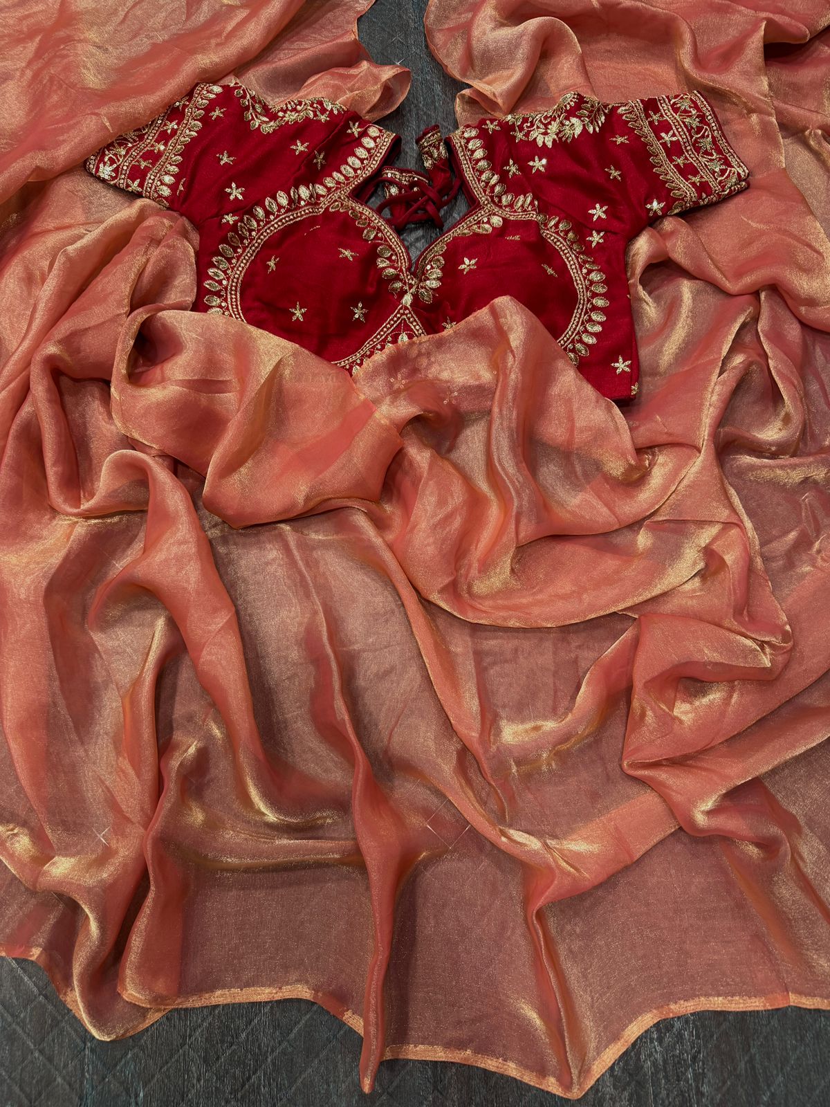 Beautiful Heavy Space Silk Saree With Designer Stitched Blouse