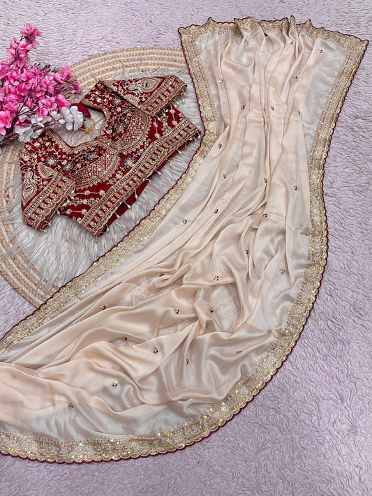 Party-wear Rangoli Silk Sequence Coding Embroidery Work Saree With Stitched Blouse