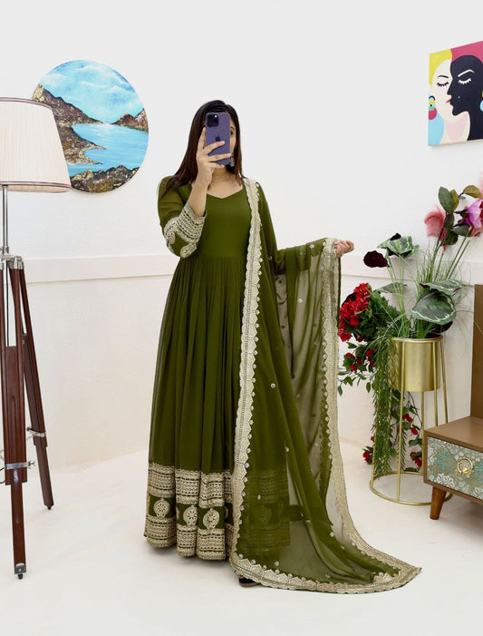 Beautiful Party-wear Georgette Embroidery & Sequence Work Gown