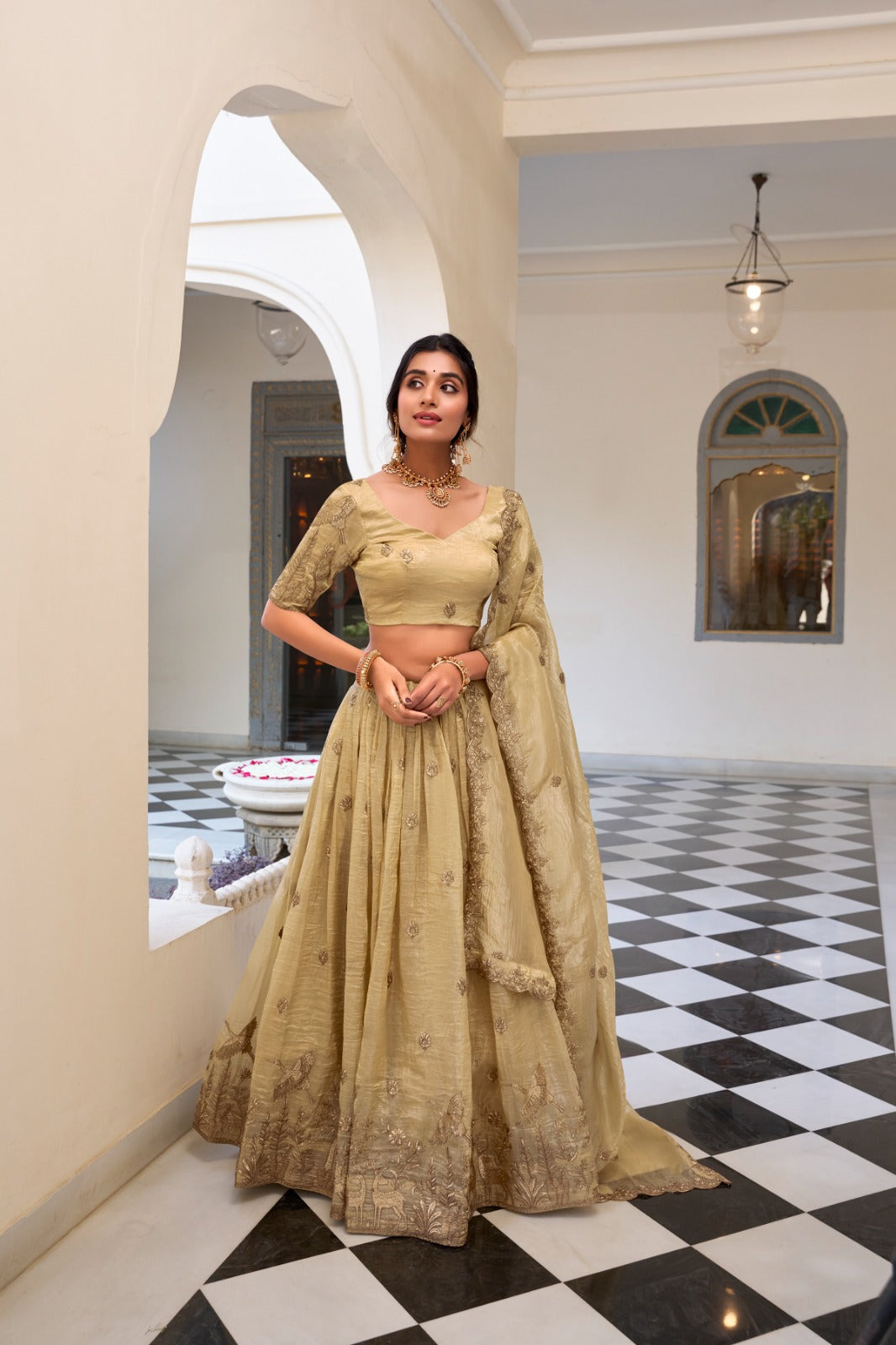 Beautiful Gold Crush Sequence & Embroidery Wedding Collection Lehenga Choli