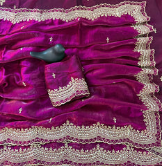 Designer Fendy Satin Gold Embroidery Work Saree