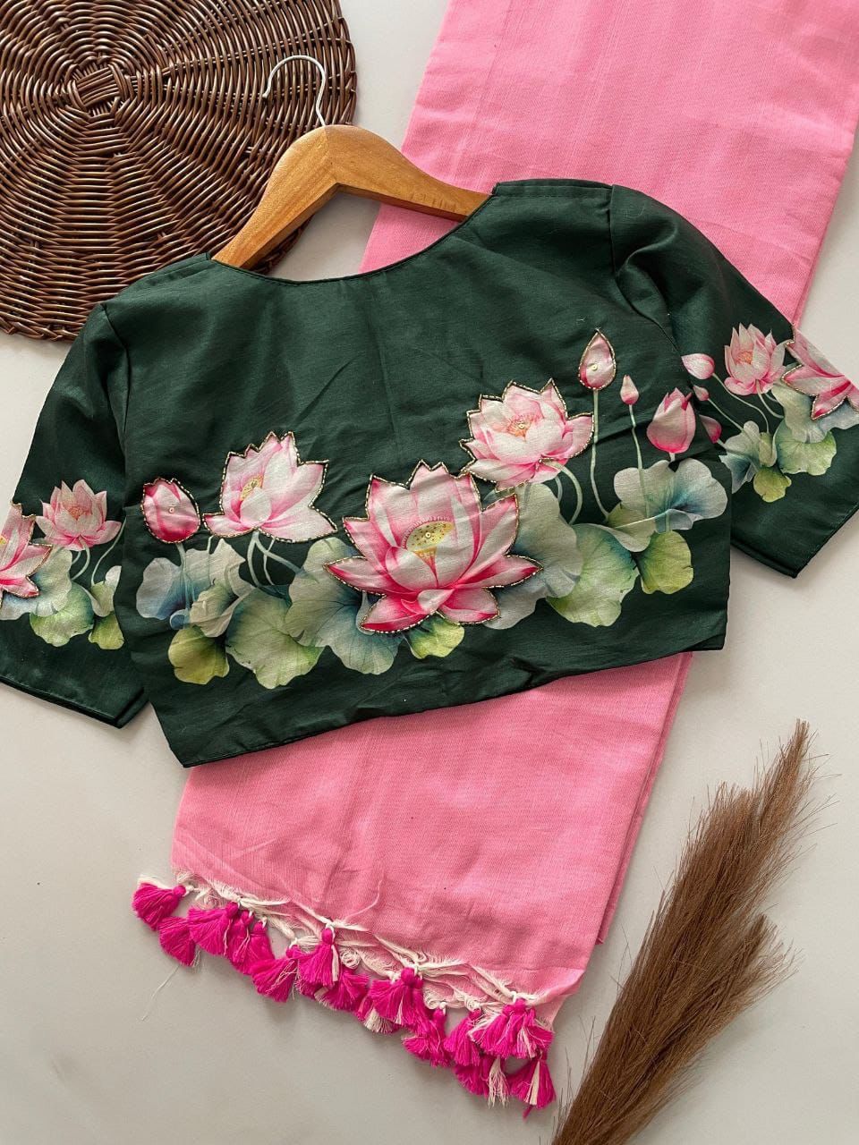 Beautiful Khadi Cotton With Designer Handwork Crafted Stitched Blouse