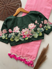 Beautiful Khadi Cotton With Designer Handwork Crafted Stitched Blouse