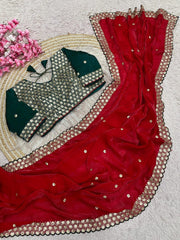Party-wear Fendy Satin Silk Sequence With Coding Embroidery Work Saree