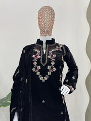 Partywear Viscose Velvet Black Thread & Sequence Work Dress