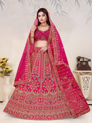 Trending Premium Silk With Zarkan Diamond & Embroidery Work Pink Bridal Lehenga