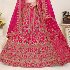 Trending Premium Silk With Zarkan Diamond & Embroidery Work Pink Bridal Lehenga
