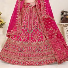 Pink Trending Premium Silk With Zarkan Diamond & Embroidery Work Bridal Lehenga