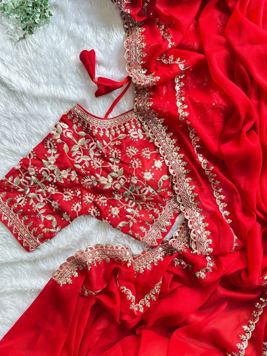 Beautiful Georgette Thread & Sequence Work Saree