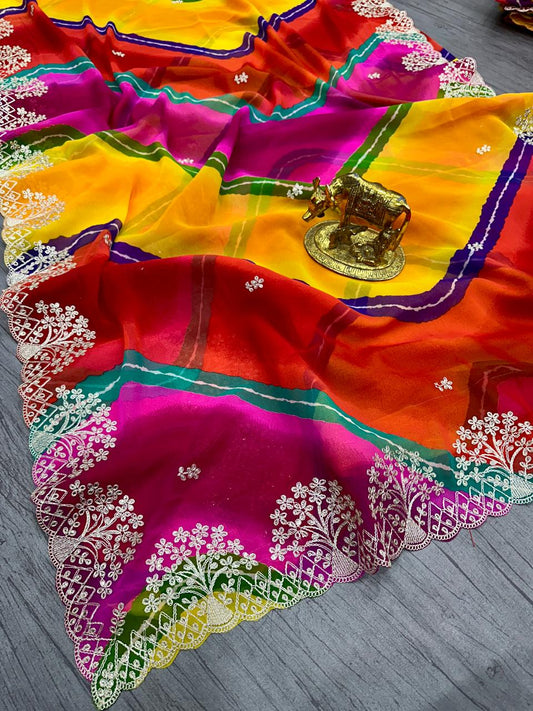 Beautiful Special Leheriya Designer Georgette Saree