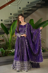 Designer Party-wear Heavy Shimmer Silk Embroidery Sequence Work Gown