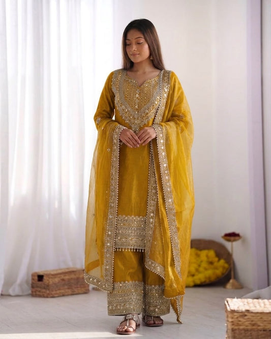 Party-wear Fendy Silk Embroidery Sequence Work Salwar Suit