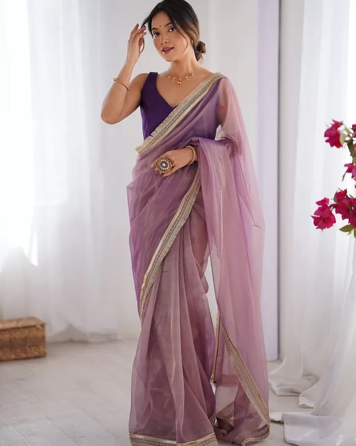Beautiful Twill Net Fancy Lace All Over The Border Work Saree