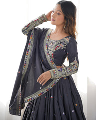 Beautiful Natural Crep Silk Coding Dori With Thread & Sequence Work Lehenga Choli
