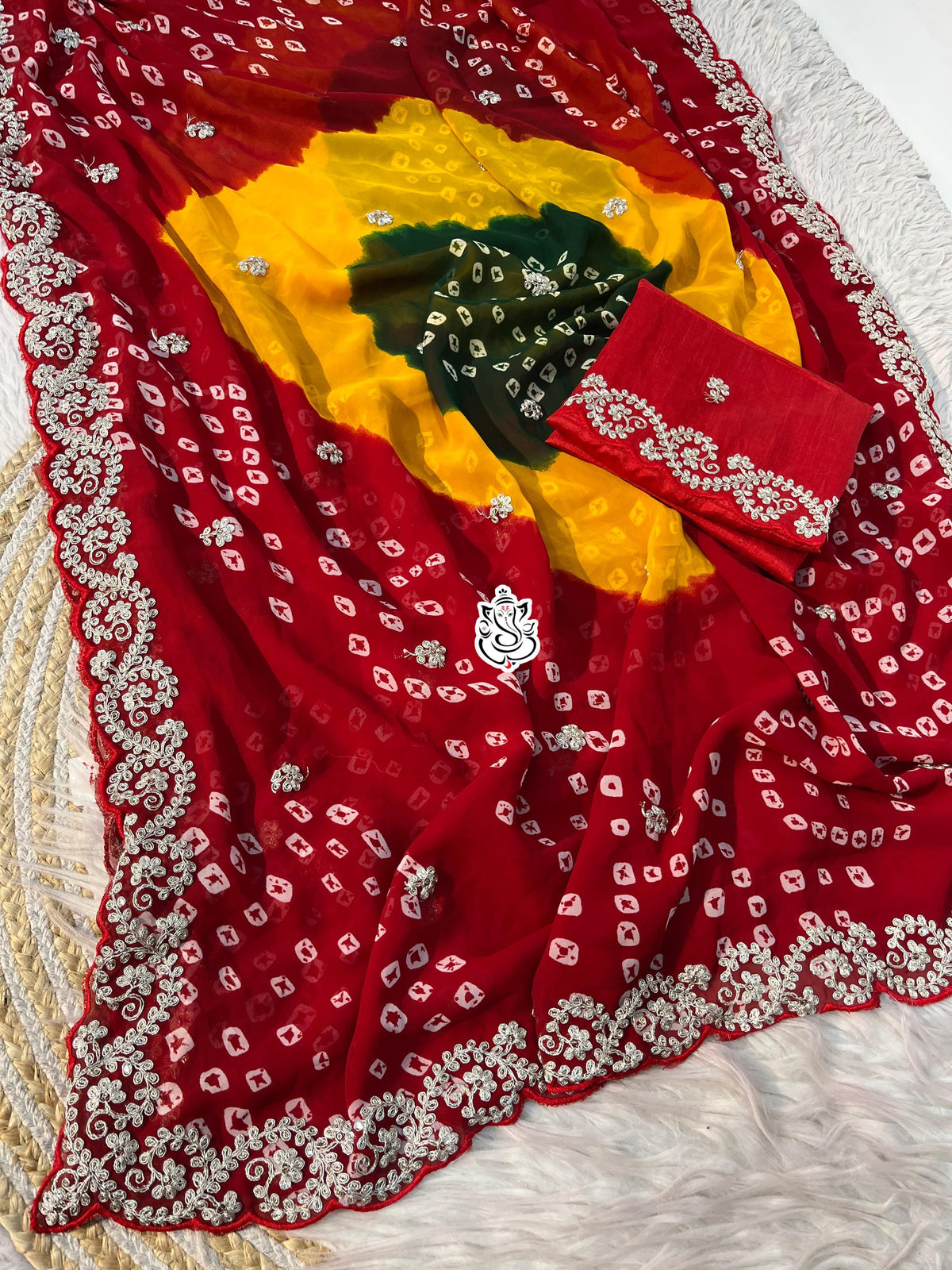 Beautiful Soft Georgette Bandhej Multi Color Printed Saree