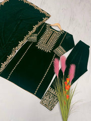 Designer Party-wear Viscose Velvet With Embroidery Sequence Work Suit