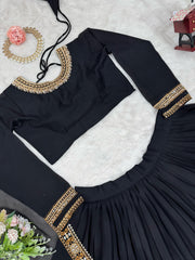 Party-wear Black Georgette Thread With Sequence Work Lehenga Choli