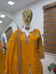Party-wear Chinon Silk Embroidery Sequence Work Sharara