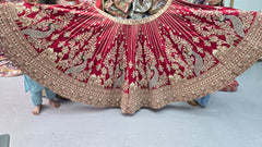 Beads Handwork Rani Hot Pink, Maroon Cherry Red, Rust Orange Latest Bridal Lehenga