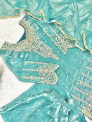 Fancy Designer Fendy Silk Embroidery Sequence Coding Work Suit