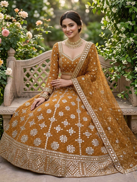Engagement Special Georgette Real Mirror With Embroidery Sequence Work Lehenga choli