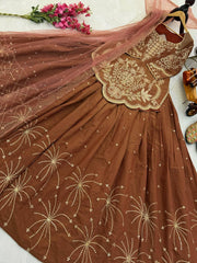 Designer Simmer Silk Coding Sequence Embroidery Work Top Lehenga & Dupatta Set