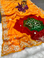 Beautiful Georgette With Jodhpur Bandhani Printed Saree