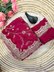 Attractive Pure Space Silk Embroidery Work Saree