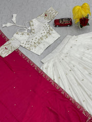 Festive Special White Vichitra Silk Embroidery Thread & Sequence Work Lehenga Choli