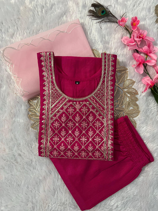 Beautiful Slub Cotton With Embroidery & Sequence Work Dress