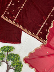 Winter Special Velvet Embroidery Work Suit