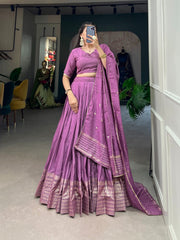 Pure Chanderi Plain Zari Weaving Work Lehenga Choli