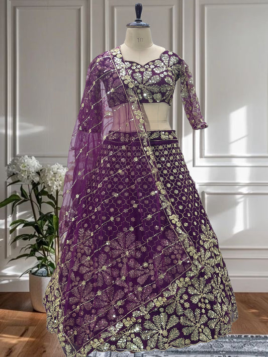 Party-wear Butterfly Sequence & Zari Embroidery Work Lehenga Choli