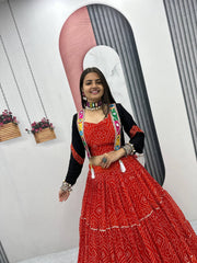 Beautiful Georgette Bandhej Big Flair Lehenga With Jacket