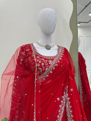 Stunning Red Beautiful Designer Georgette Saree