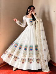Party-wear Fendy Silk Printed With Lace Work Gown