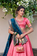 Adorning Traditional Jacquard Silk Paithani Zari Weaving Work Lehenga Choli