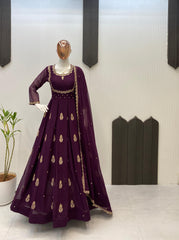 Party-wear Georgette Sequence Embroidery Work Gown