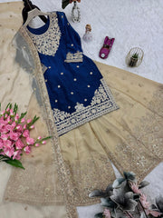 Designer Party-wear Fendy Satin Embroidery Codding & Sequins Work Suit