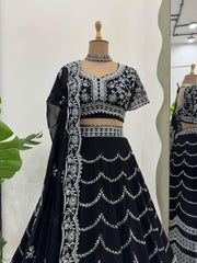Blockbuster Black Georgette Thread With Sequence Work Lehenga Choli