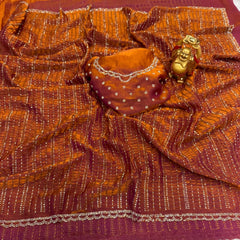 Party-wear Fendy Satin Bead & Handwork With Zarkhan Border Saree